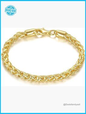 14K Gold Plated Wheat Chain Bracelet Stackable Classic Elegant Minimal Chic